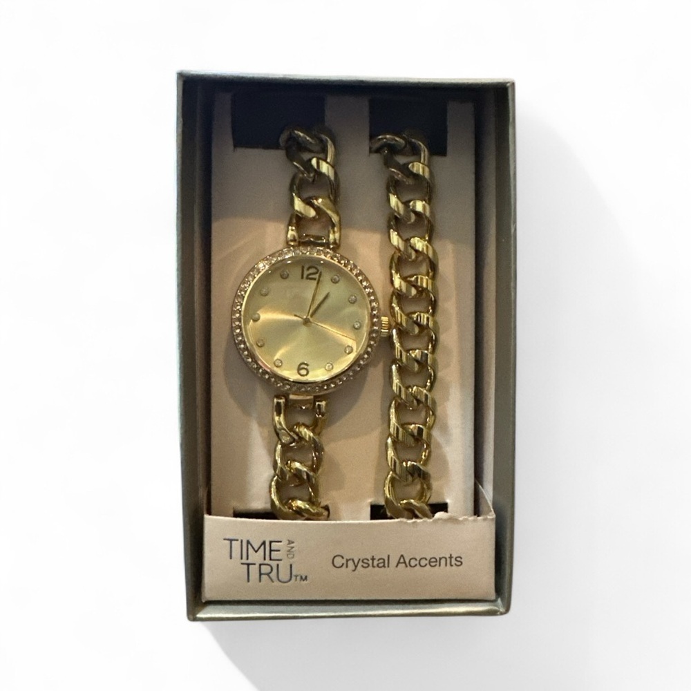 Time and Tru Gold Crystal Accent Women’s Watch Set